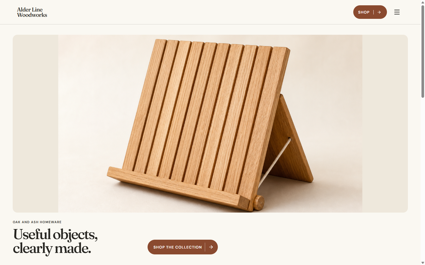 Alder Line Woodworks — accepted ecommerce demonstration screenshot