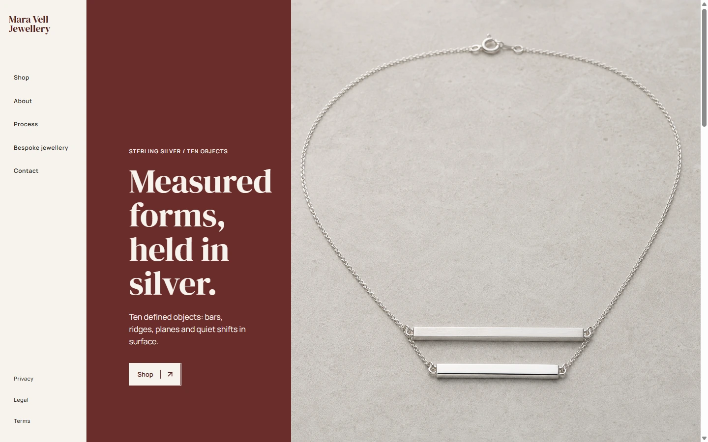 Mara Vell Jewellery — Maker website screenshots