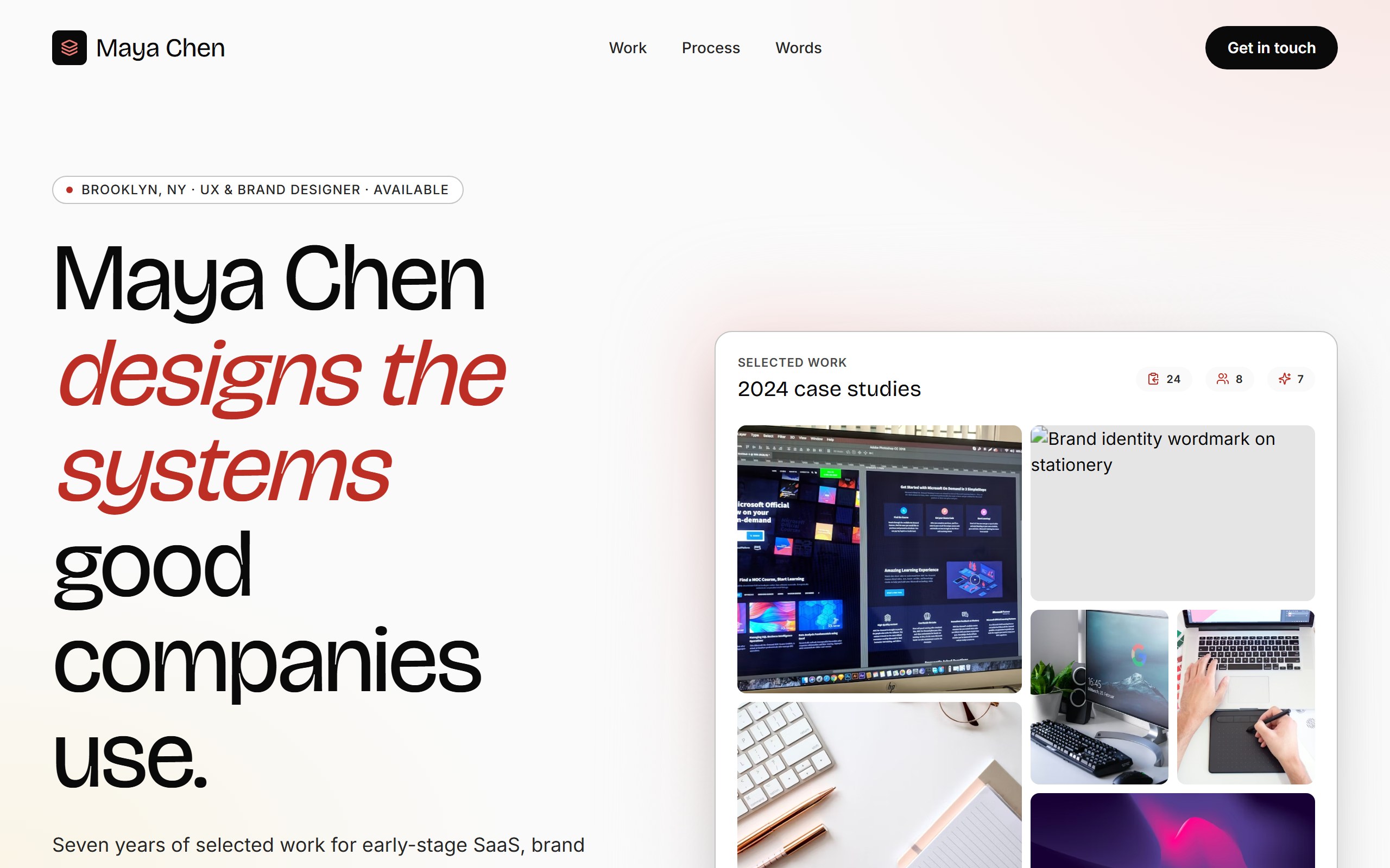 Maya Chen Portfolio DriftLess homepage proof preview