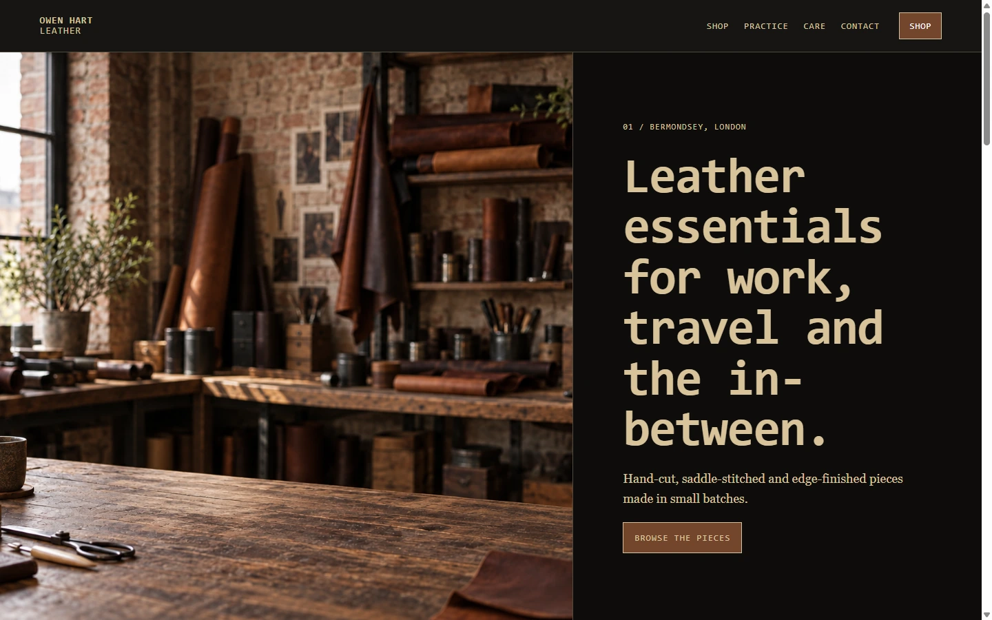 Owen Hart Leather — professional maker website demonstration