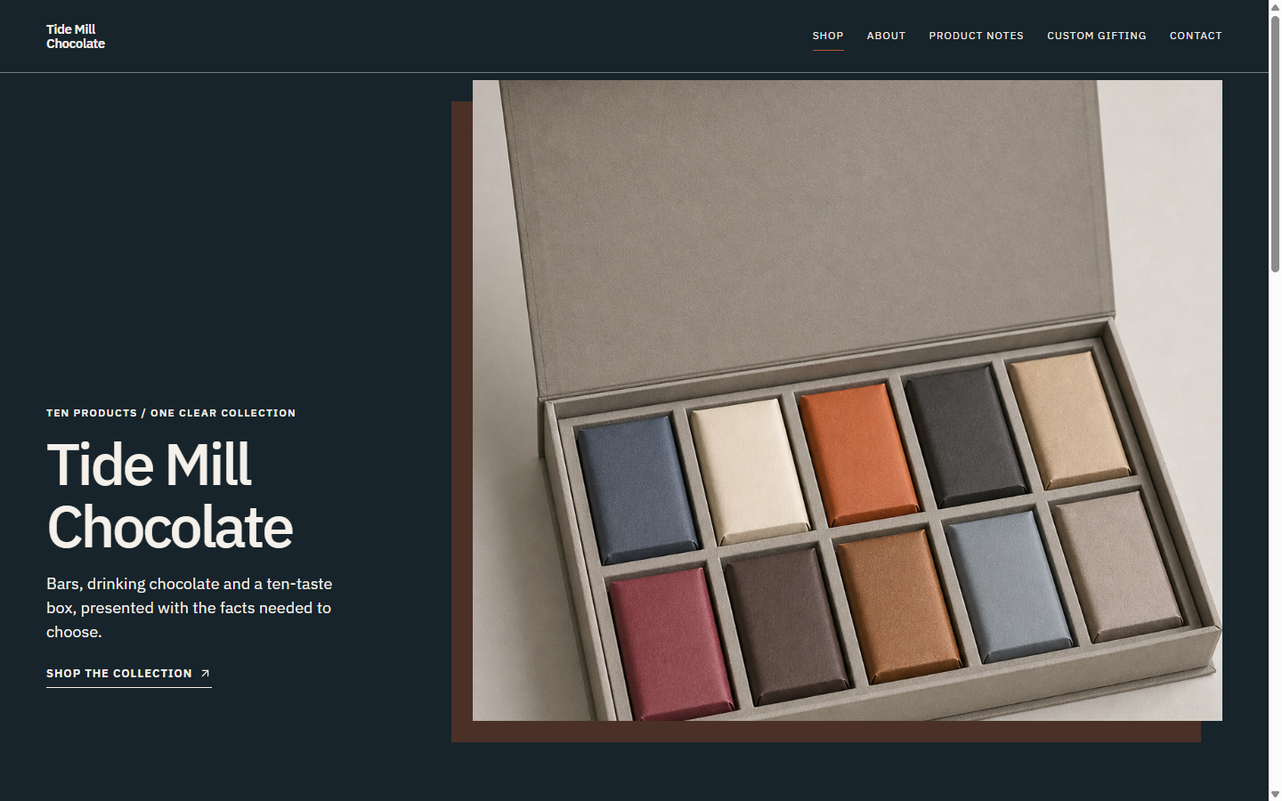 Tide Mill Chocolate — accepted ecommerce demonstration screenshot